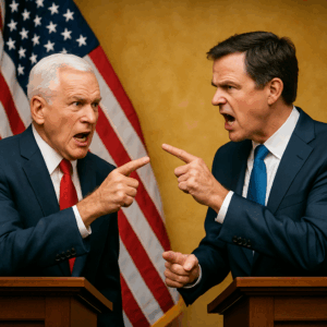 Political Debate Against American Flag